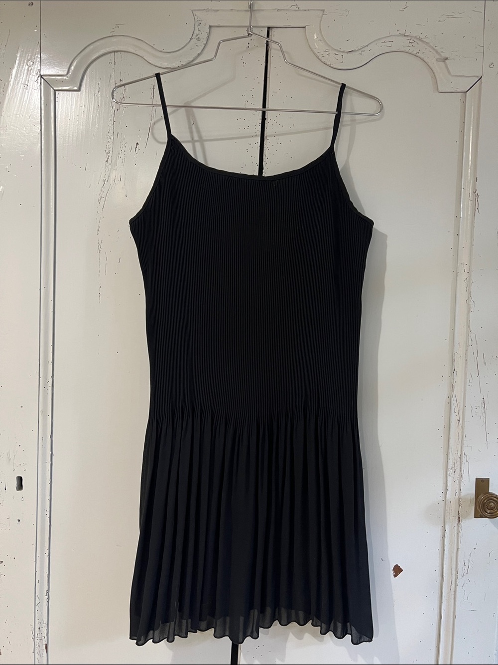 Vintage 90s XTRMZ Black Spaghetti Strap Pleated Mini Slip Dress, Size 5/6